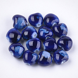 Blue Handmade Porcelain Beads, Fancy Antique Glazed Porcelain, Heart, Blue, 10.5~11.5x11.5~12.5x8.5~9mm, Hole: 1.5~2mm