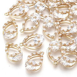 Прозрачный Золотые тона латунные подвески, со стеклом и горный хрусталь, граненые, полая слеза, прозрачные, 19x11x7 мм, отверстие : 1.2 мм