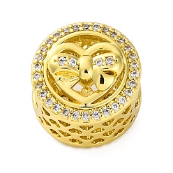 Настоящее золото 18K Стойки обшивки латунь микро проложить кубического циркония бусы, долговечный, без кадмия и без свинца, плоские круглые с бантом, реальный 18 k позолоченный, 12x11.5x10 мм, отверстие : 5 мм