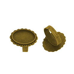 Античное Золото Основа для кольца с платформой, эластичная, железо, сплав, без свинца, без кадмии и без никеля, античное золото , овальный поднос: 18x13 мм, 17x5 мм