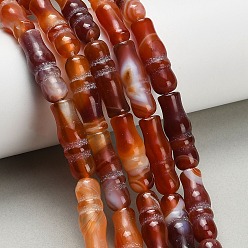 Шоколадный Натуральные полосатые агатовые бусы, окрашенная и подогревом, бамбуковая форма, цвет шоколада, 25x8~8.5 мм, отверстие : 1.5 мм, около 16 шт / нитка, 15.75'' (40 см)