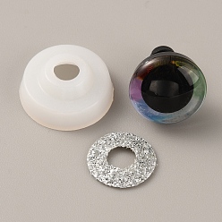 Colorful Plastic Doll Eyes, with PET Glitter Powder Finding, Craft Safety Eyes, for Crafts, Crochet Toy and Stuffed Animals, Half Round, Colorful, 16.5x14mm