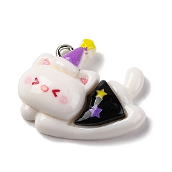 Cat Shape Подвески из непрозрачной смолы на тему хэллоуина, с платиновыми железными петлями, форма кошки, 21.5x27x7.5 мм, отверстие : 2 мм