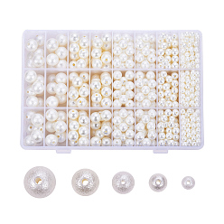 Beige Perles d'imitation en plastique mat ABS abs, ronde, beige, 6 mm / 8 mm / 10 mm / 12 mm / 14 mm, 1010 pcs / boîte