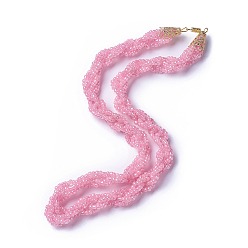 Pearl Pink Glass Seed Beads Beaded Necklaces, with Iron Beads Cap and Brass Findings, Pearl Pink, 20.55 inch(52.2cm), 8~9.5mm
