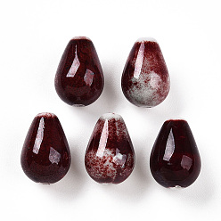 (123L) Белый крем непрозрачный блеск Фарфоровые бусины ручной работы, фантазии античного стекла фарфора, слеза, огнеупорный кирпич, 14~15.5x10.5~11.5 мм, отверстие : 1.6~2 мм