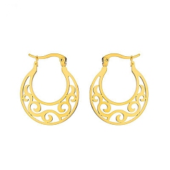 Chapado en Oro Real 18K 304 pendientes de aro de acero inoxidable para mujer, sector con hueco, real 18 k chapado en oro, 29x25 mm