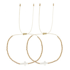 Золотистый 2 Набор браслетов из плетеного бисера и стеклянных бусин, украшение в виде креста из натуральной ракушки для женщин, золотые, регулируемый