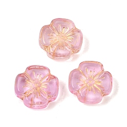 Pearl Pink Baking Paint and Golden Metal Enlaced Glass Beads, Flower, Pearl Pink, 12x12x4mm, Hole: 1.2mm