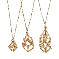 Золотой Ионное покрытие (ip) 304 мешочек для макраме из нержавеющей стали, пустой держатель для камней для изготовления подвесных ожерелий, с тросовыми цепями и застежкой в виде клешни омара, золотые, 17-3/8~23-5/8 дюйм (44~74 см), 3 шт / комплект