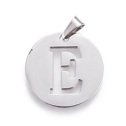 Letter E Anlaufgeschützt 201 Anhänger aus Edelstahl, flach rund mit Brief, Edelstahl Farbe, Buchstabe e, 20x1.3 mm, Bohrung: 4x3 mm
