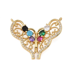 Plaqué 18K Or Véritable Breloques de connecteur en laiton pavé de zircone cubique, liens papillon, crémaillère plaquage, plaqué longue durée, sans cadmium et sans plomb, réel 18 k plaqué or, 23.5x28.5x4mm, Trou: 1mm