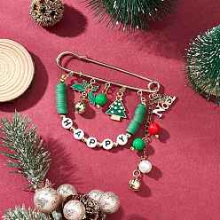 Зеленый Броши-подвески из сплава эмали, акрила и полимерной глины на рождественскую тематику, железа килт контакты, зелёные, 79x81 мм