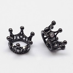 Черный Цвет Металла Корона из латуни микро проложит класса Aaa кубического циркония большое отверстие бусы, без кадмия, без никеля и без свинца, металлический черный , 13x8 мм, отверстие : 7 мм
