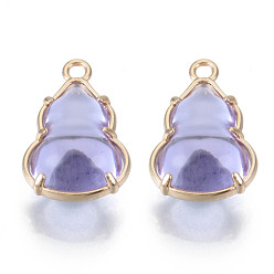 Lilac Glass Pendants, with Alloy Open Back Settings, Cadmium Free & Nickel Free & Lead Free, Gourd, Light Gold, Lilac, 18.5x11.5x7mm, Hole: 1.6mm