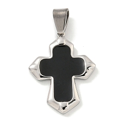 Black 304 Stainless Steel Pendants, with Enamel, Cross Charm, Stainless Steel Color, Black, 32.5x24.5x3.5mm, Hole: 7x4.5mm