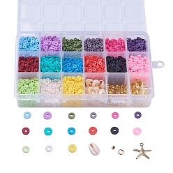Mixed Color Handmade Polymer Clay Beads, Disc/Flat Round, Heishi Beads, Mixed Color, 4~5x1mm, Hole: 1mm, about 380~400pcs/compartment, 5700~6000pcs/box