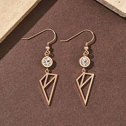 Розовое Золото 304 треугольные серьги-подвески из нержавеющей стали, ионное покрытие (ip), розовое золото , 52.5x12 мм