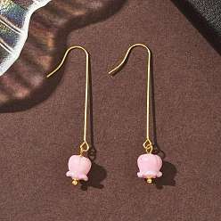 Золотой Гальванопокрытие 304 серьги-подвески из нержавеющей стали, цветок, золотые, 53.5x8.5 мм