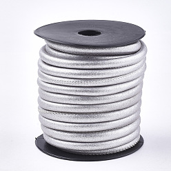 Silver PU Leather Cords, Silver, 5.5~6mm, about 10.93 yards(10m)/roll