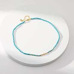Бирюза Ожерелья из круглых бусин из натурального богемского крашеного говлита для женщин, с латунными концевыми цепями, реальный 18 k позолоченный, бирюзовые, 15.35 дюйм (39 см)