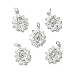 Real Platinum Plated SHEGRACE Brass Micro Pave Cubic Zirconia Pendants, Oval with Human Charms, Cadmium Free & Lead Free & Nickel Free, Real Platinum Plated, 18x13x3mm, Hole: 3mm