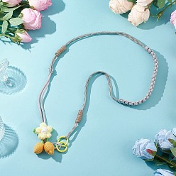 Желтый Веревки из полиэстера и спандекса подвесные украшения, с хлопковыми цветочными орнаментами и пружинными кольцами из сплава, желтые, 1045x19~39x21 мм