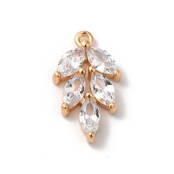 Золотой Латунные подвески, со стеклом, лист, золотые, 17x10x3 мм, отверстие : 1 мм