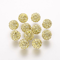 Jonquil Polymer Clay Rhinestone Beads, Grade A, Round, Pave Disco Ball Beads, Jonquil, 10x9.5mm, Hole: 1.5mm