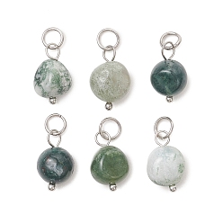 Нержавеющая Сталь Цвет Подвески из натурального древесного агата, обработанного методом галтовки., самородки прелести, с 304 фурнитурой из нержавеющей стали, цвет нержавеющей стали, 14x8.5x7 мм, Перейти кольцо: 5x0.6 мм, внутренний диаметр: 3.4 мм