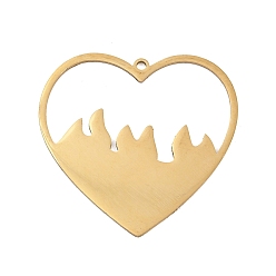 Golden 304 Stainless Steel Pendants, Heart with Flame Charms, Golden, 30x31x1mm, Hole: 1.4mm