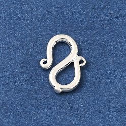 Silver Brass S-Hook Clasps, Rack Plating, Silver, 12x7x1.2mm