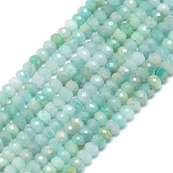 Амазонит Природных амазонит бисер нитей, граненые, рондель, 2~2.5x2 мм, отверстие : 0.5 мм, около 223~226 шт / нитка, 14.96~15.16 дюйм (38~38.5 см)