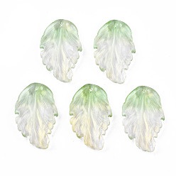 Темный Хаки Двухцветные прозрачные стеклянные подвески, с блеском порошок, лист, Темный хаки, 28x17x4 мм, отверстие : 1.2 мм