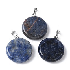 Содалитовое Природные подвески содалитом, подвески-диски с латунной фурнитурой платинового тона, 29x25x6 мм, отверстие : 7x4 мм