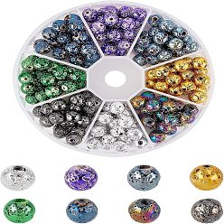 Gemischte Farbe Galvanisierte natürliche Lavasteinperlen, Runde, holperig, Gemischte Farbe, 8~9 mm, Bohrung: 1~1.2 mm, 8 Farbe, 25 Stk. je Farbe, 200 Stück / Karton