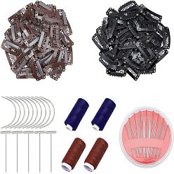 Mixed Color DIY Snap Hair Clips Making Kits, with Polyester Sewing Thread, Iron Sewing Needles, T-shape Steel Sewing Craft Pins Needles, C Shape Curved Needles and U Shape Metal Snap Clips, Mixed Color