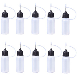 Черный 10 шт. полиэтиленовые (ПЭ) флаконы с наконечниками для игл, полупрозрачная пустая бутылка для клея, с стальными шпильками, чёрные, 2x7.7 см, емкость: 10 мл (0.34 жидких унций)
