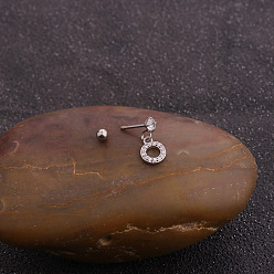 Нержавеющая Сталь Цвет Латунные микропаве прозрачные кубические цирконии кольца серьги-кольца для хряща, 316l штифты из хирургической нержавеющей стали, цвет нержавеющей стали, 6 мм, штифты : 0.8 мм