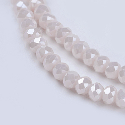 Bisque Electroplate Glass Beads Strands, Full Rainbow Plated, Faceted, Rondelle, Bisque, 3~3.5x2~2.5mm, Hole: 0.8mm, about 135~140pcs/strand, 14.6 inch(37cm)