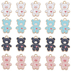 (52) Непрозрачная лаванда 40 шт 4 цвета подвески из сплава, с эмалью, золотой свет, нести с сердцем, разноцветные, 19.5x13x1.5 мм, отверстие : 2 мм, 10 шт / цвет