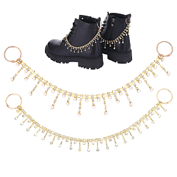 Golden 2Pcs Alloy Rhinestones Chains Bag Extender Chains, with Iron Rings & Imitation Pearl, Golden, 346mm