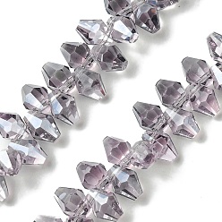 Фиолетовый Прозрачные стеклянные бусины гальваническим пряди, с покрытием AB цвета, граненые, двухконусные, фиолетовые, 8.5~9x5.5~6 мм, отверстие : 0.9 мм, около 92~98 шт / нитка, 13.78'' (35 см)