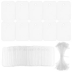 Transparent 200 Sets PVC-Preisanzeigekarten, mit Schnüren, Rechteck, Transparent, 3x2x0.02 cm, Bohrung: 3.2 mm, 2 Stück / Set
