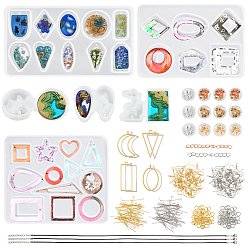 (52) Непрозрачная лаванда Сделай сам комплект украшений, с  латунными крючками для серег, ожерелье из вощеного хлопкового шнура, Силиконовые формы, фольга, Подвески из сплава , удлинитель железной цепи, разноцветные, 144x98x8 мм