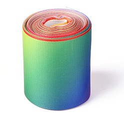 Colorful Gradient Rainbow Polyester Ribbon, Single Face Printed Grosgrain Ribbon, for Crafts Gift Wrapping, Party Decoration, Colorful, 2 inch(50mm), about 5 yards/roll(4.57m/roll)