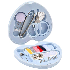 Светло-голубой 1Набор пластиковых инструментов для шитья и вязания, пуговицы, булавки, ножницы, нитки для шитья, спицы для вязания, крючки для вязания и крючок, сердце, светло-голубой, 75x70x18 мм