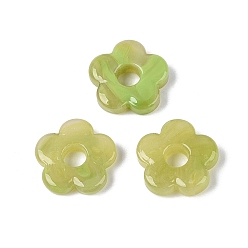 Желто-Зеленый Двухцветные бусины ручной работы из стекла, изготовленные в Европе., бусины с большим отверстием, цветок, желто-зеленый, 15~16x15.5~16x3~4.5 мм, отверстие : 4~5 мм