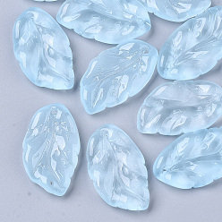 Светло-Голубой Прозрачный лак окрашенные стеклянные подвески, лист, Небесно-голубой, 27.5x15~17x3.5~4.5 мм, отверстие : 1.4 мм