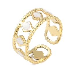 Настоящее золото 18K Ионное покрытие (ip) 304 эмалированные кольца на манжетах из нержавеющей стали, широко открытые кольца с ромбами для женщин, реальный 18 k позолоченный, регулируемый, 8 мм